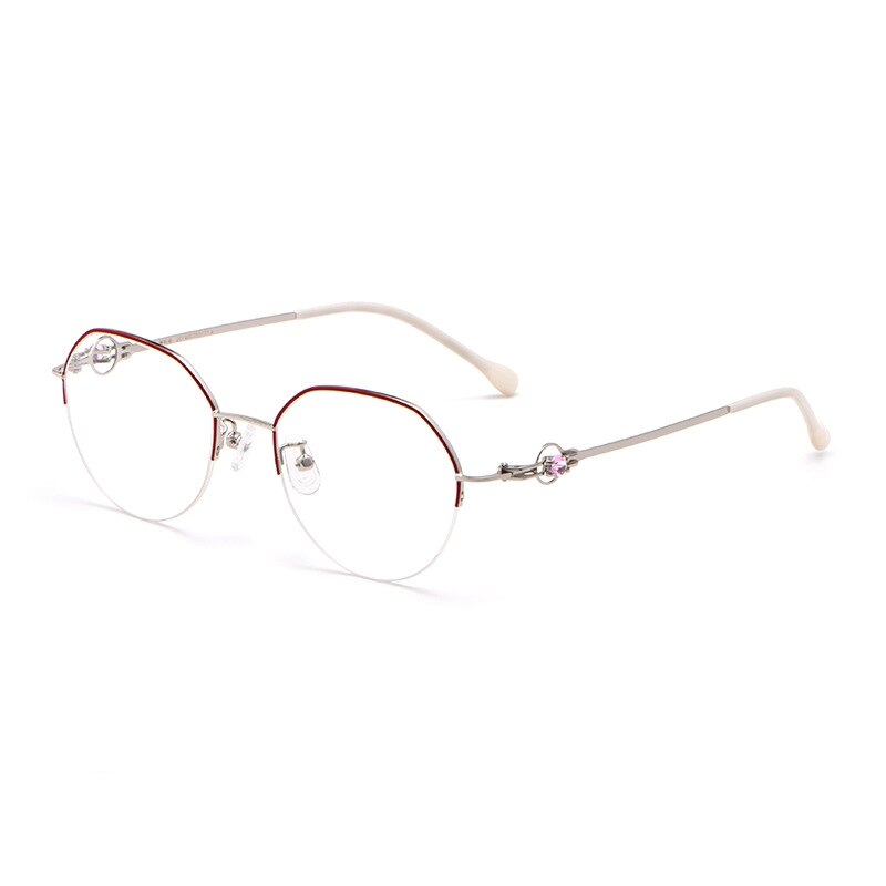 Yimaruili Unisex Semi Rim Alloy Frame Eyeglasses 8001Z Semi Rim Yimaruili Eyeglasses Red Silver  