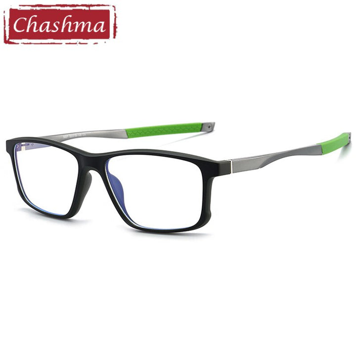 Chashma Ottica Unisex Full Rim Square Tr 90 Aluminum Magnesium Sport Eyeglasses 5827 Sport Eyewear Chashma Ottica Black Green  