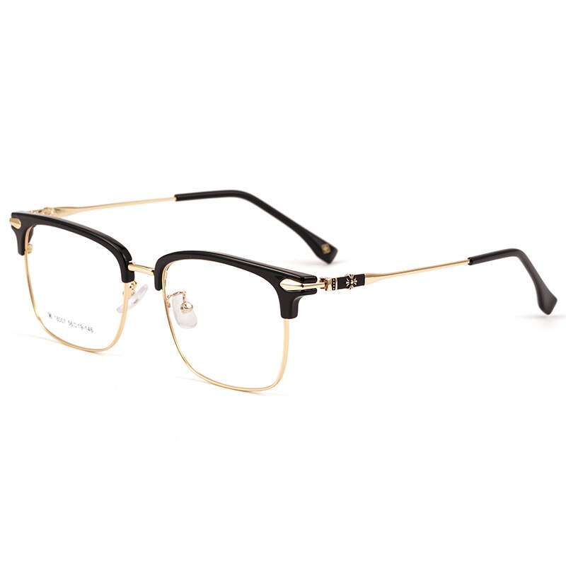 KatKani Men's Full Rim Square Alloy Frame Eyeglasses K18007 Full Rim KatKani Eyeglasses Black Gold  