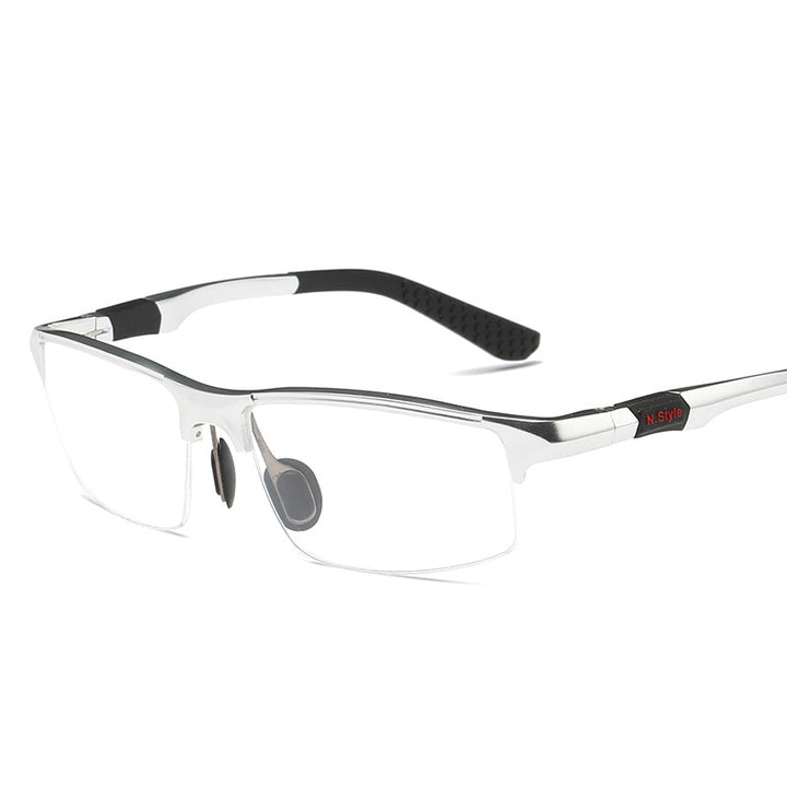 Yimaruili Men's Semi Rim Aluminum Magnesium Rectangular Frame Eyeglasses Y3121 Semi Rim Yimaruili Eyeglasses Silver  