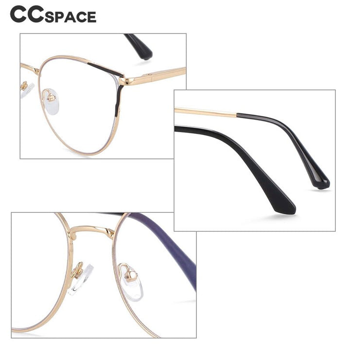 CCSpace Women's Full Rim Round Cat Eye Alloy Frame Eyeglasses 54080 Full Rim CCspace   