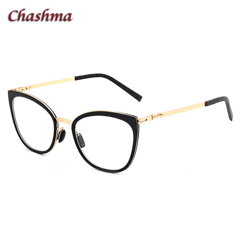 Chashma Ochki Women's Full Rim Square Cat Eye Acetate Alloy Eyeglasses 8907 Full Rim Chashma Ochki C1 Black  