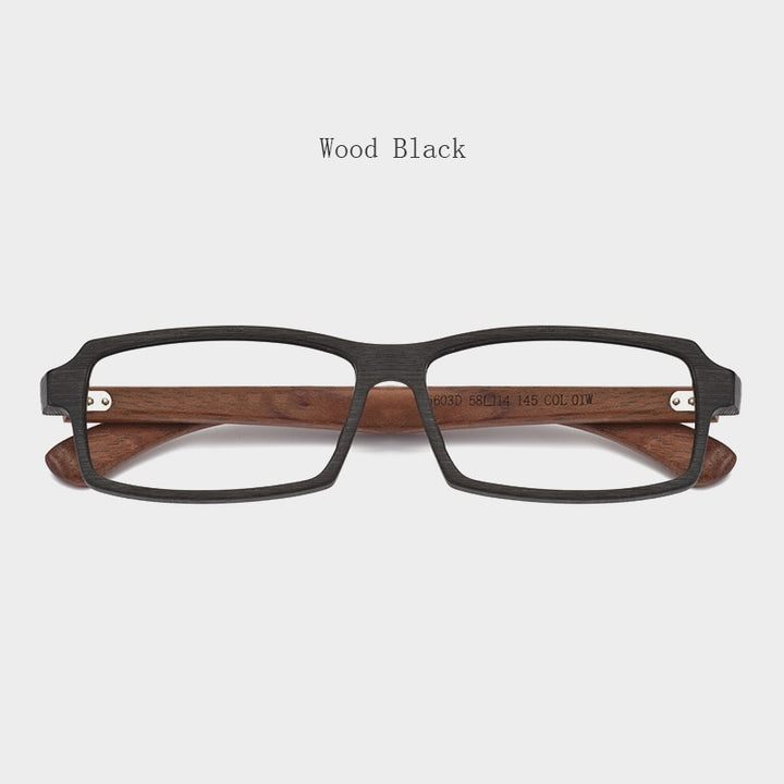 Hdcrafter Men's Full Rim Rectangle Wood Frame Eyeglasses 5603 Full Rim Hdcrafter Eyeglasses Wood Black  