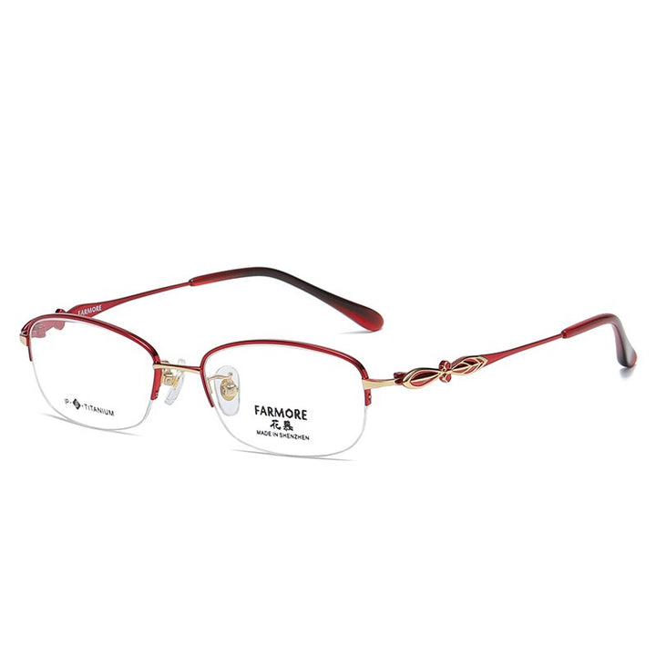 Reven Jate Women's Eyeglasses 6024 Titanium Semi Rim Frames Reven Jate red golden  