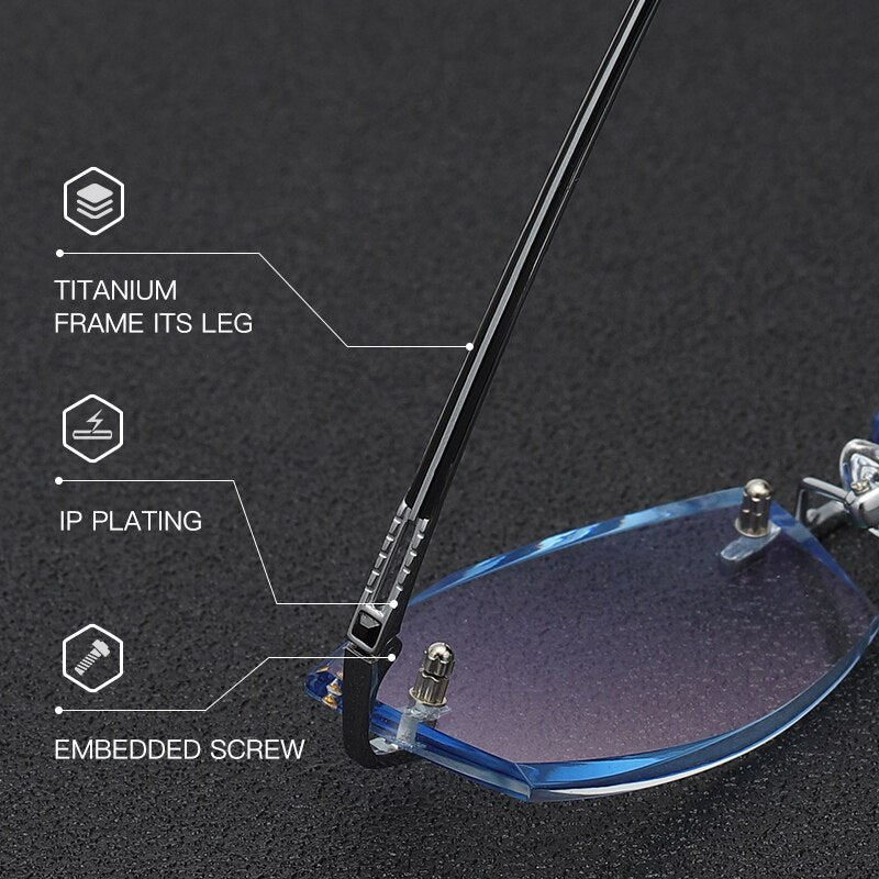 Zirosat 9079 Men's Eyeglasses Titanium Rimless Diamond Trimmed Rimless Zirosat   