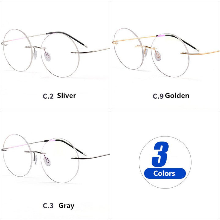 Unisex Eyeglasses Round Rimless Gold Silver Gray Rimless SunnyFunnyDay   