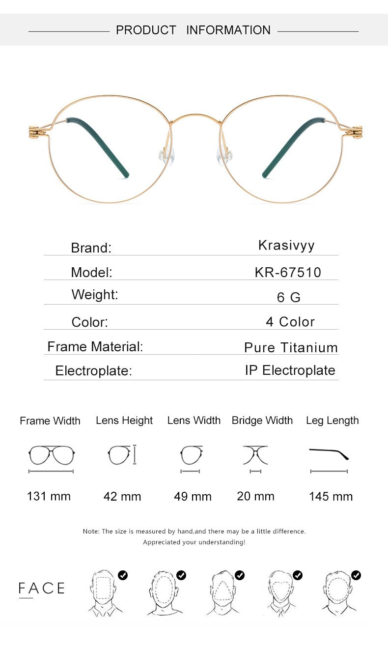 Krasivyy Men's Full Rim Round Screwless Titanium Eyeglasses Kr67510 Full Rim Krasivyy   