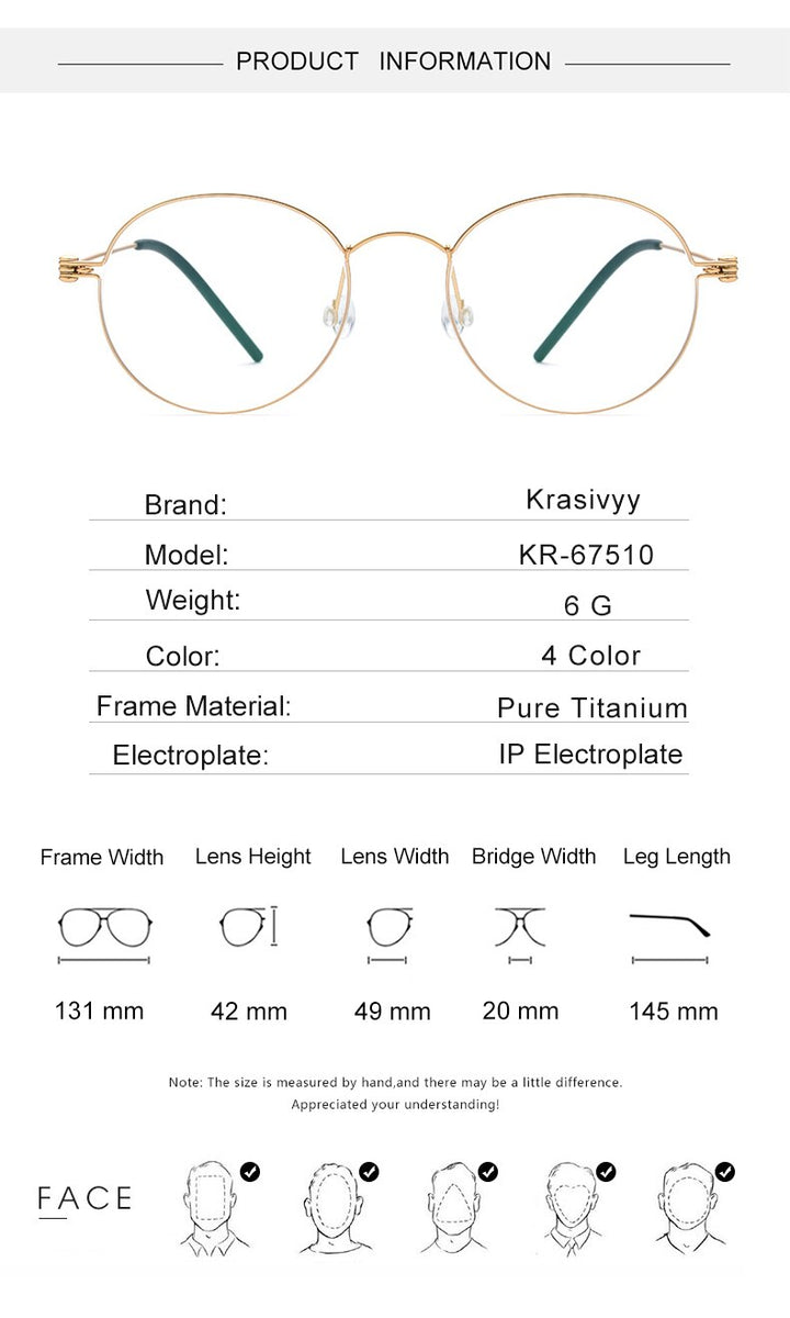 Krasivyy Men's Full Rim Round Screwless Titanium Eyeglasses Kr67510 Full Rim Krasivyy   