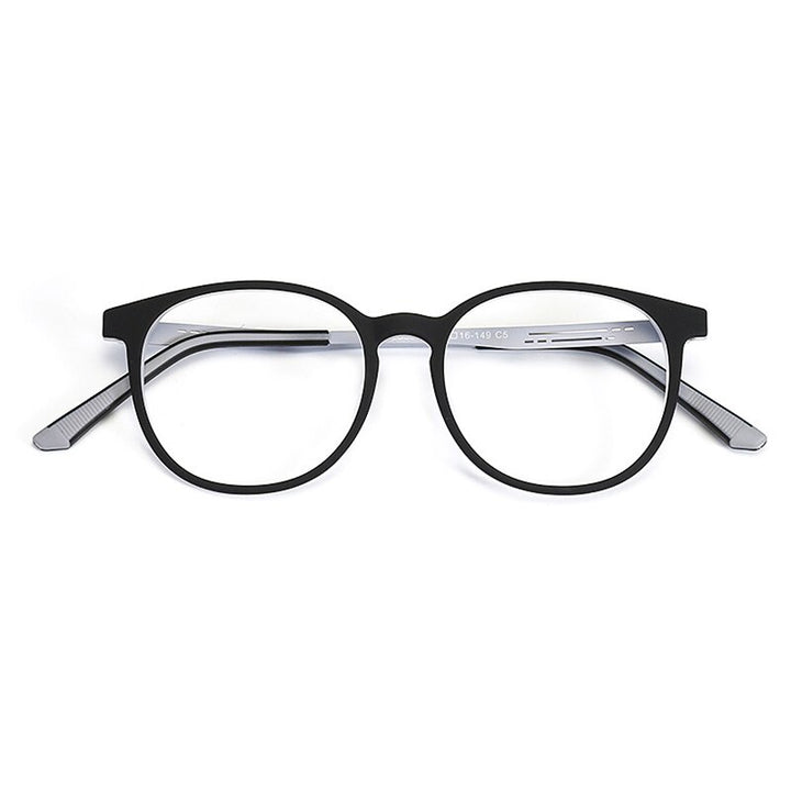 KatKani Unisex Full Rim Round TR 90 Resin Titanium Frame Eyeglasses K99113 Full Rim KatKani Eyeglasses Black Gray  