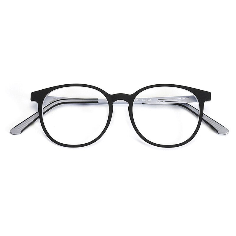 KatKani Unisex Full Rim Round TR 90 Resin Titanium Frame Eyeglasses K99113 Full Rim KatKani Eyeglasses Black Gray  