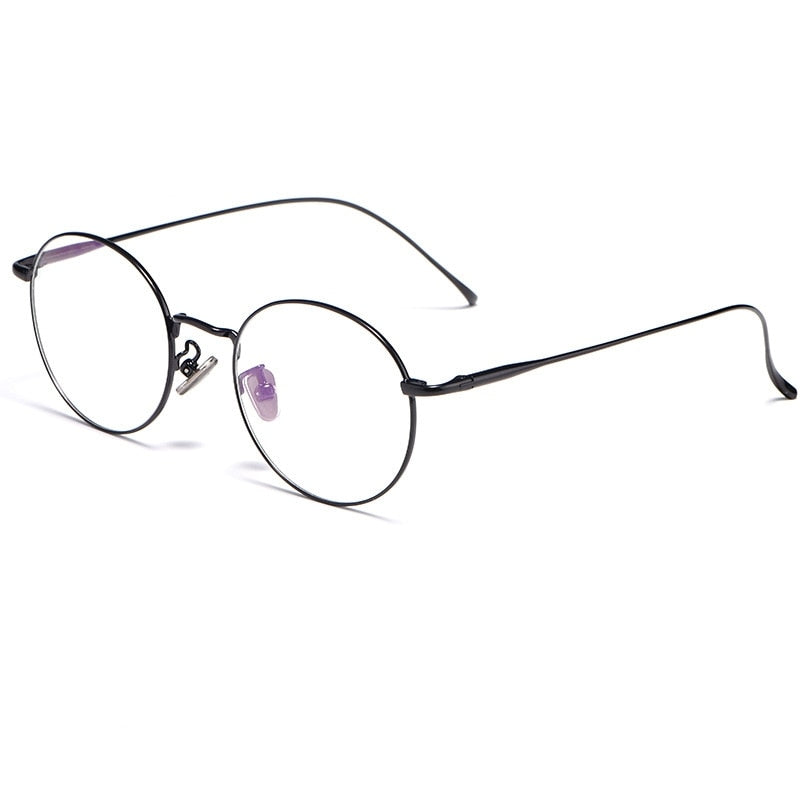 Yimaruili Unisex Full Rim Round Titanium Frame Eyeglasses 3216 Full Rim Yimaruili Eyeglasses Black  