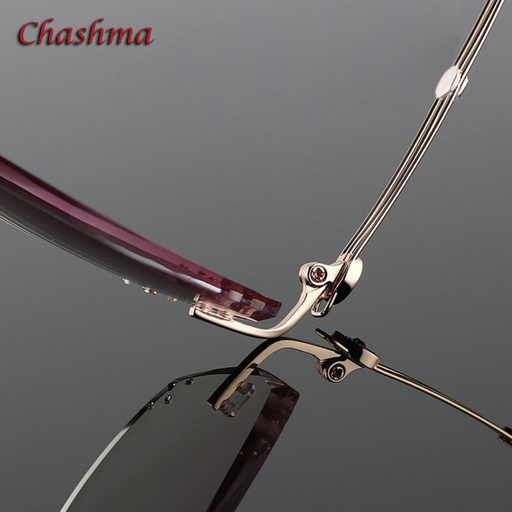 Chashma Ochki Women's Rimless Irregular Rectangle Titanium Eyeglasses Tinted Lenses 52008 Rimless Chashma Ochki   