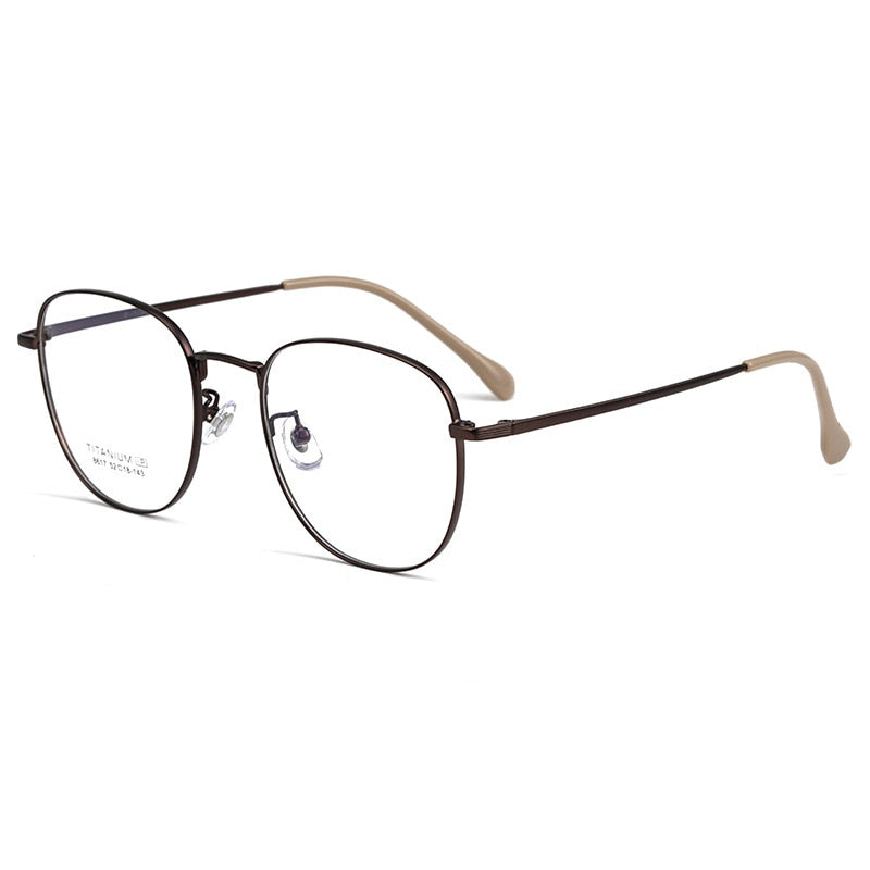 Yimaruili Unisex Full Rim Round Titanium IP Plated Frame Eyeglasses 8617F Full Rim Yimaruili Eyeglasses Dark Brown  