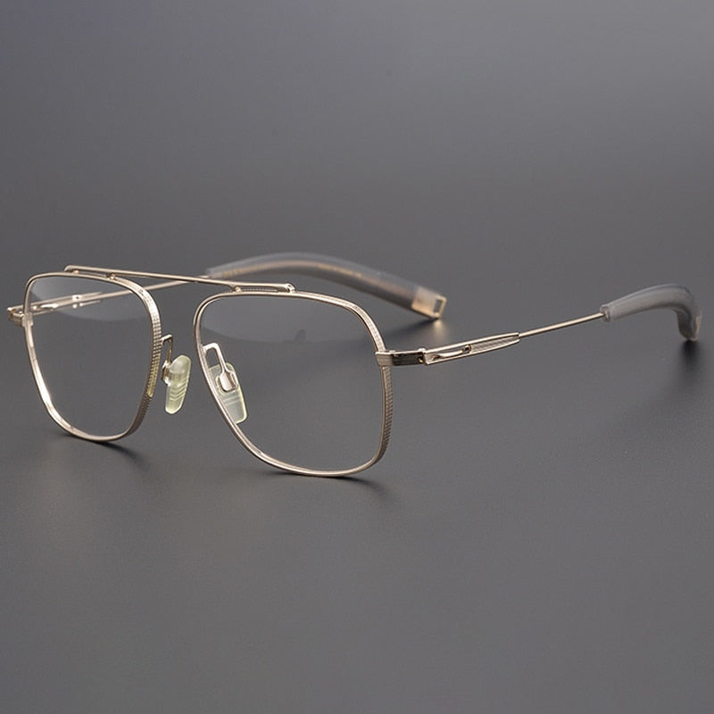 Muzz Men's Full Rim Square Titanium Frame Eyeglasses 105 Full Rim Muzz Gold  