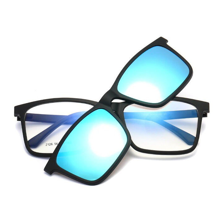 Yimaruili Men's Full Rim TR 90 Resin Frame Eyeglasses Polarized Clip On Sunglasses  2126 Clip On Sunglasses Yimaruili Eyeglasses Matte Black C3  