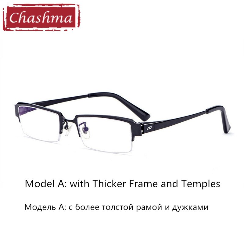 Chashma Ottica Men's Semi Rim Square Titanium Eyeglasses 119 Semi Rim Chashma Ottica Black Model A  