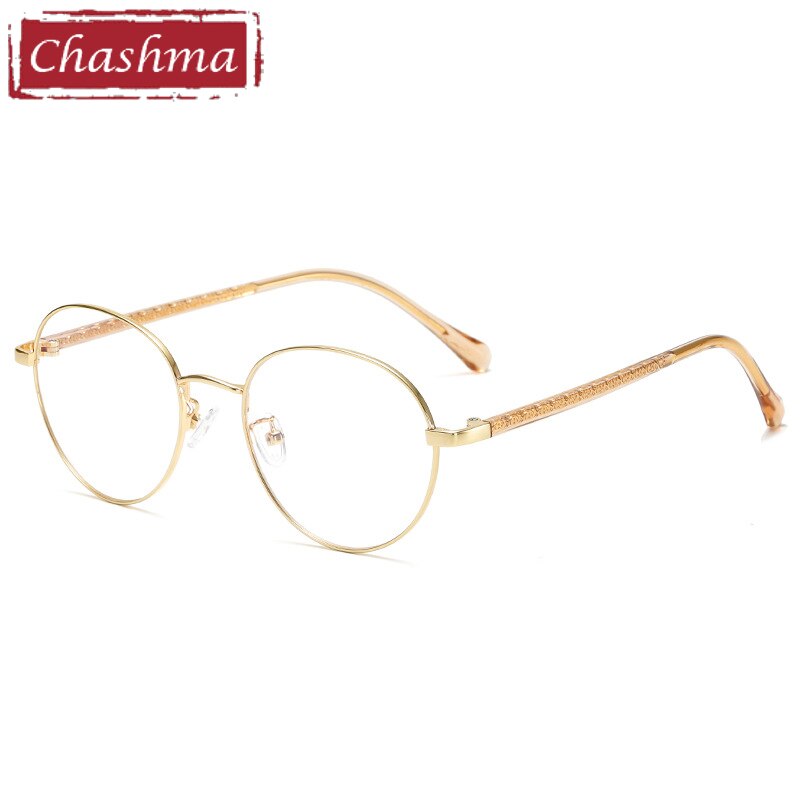 Chashma Ottica Unisex Full Rim Round Alloy Acetate Eyeglasses 19242 Full Rim Chashma Ottica Gold  