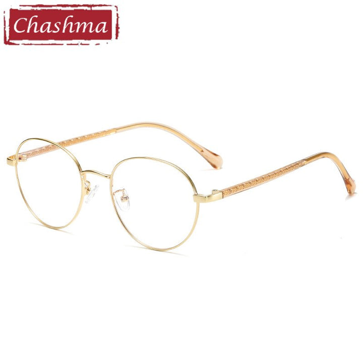 Chashma Ottica Unisex Full Rim Round Alloy Acetate Eyeglasses 19242 Full Rim Chashma Ottica Gold  