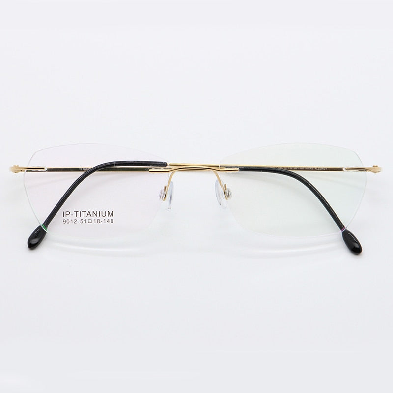 Women's Rimless Titanium Frame Eyeglasses Customizable Lenses 9012 Rimless Bclear Gold  