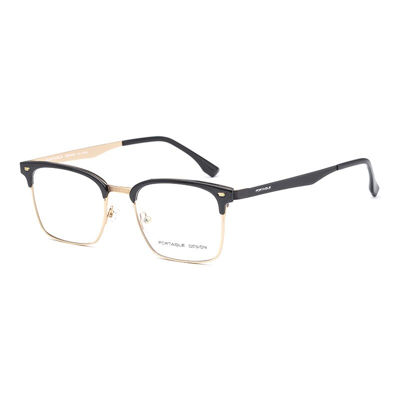 KatKani Unisex Full Rim Titanium Alloy Square Frame Eyeglasses K9563 Full Rim KatKani Eyeglasses Black Gold  