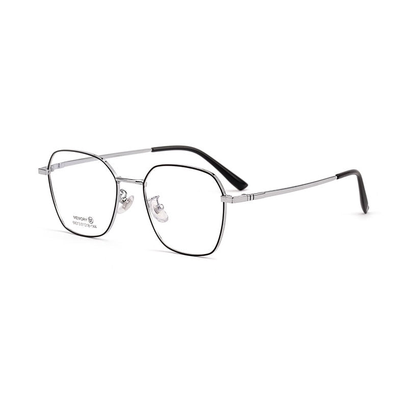 Hotochki Unisex Full Rim Polygon Memory Alloy Frame Eyeglasses 68013 Full Rim Hotochki BLACK SILVER  