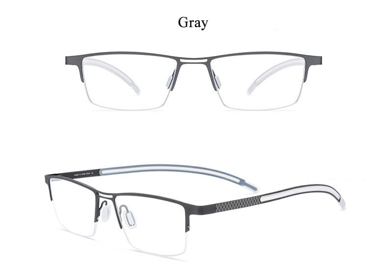 Men's Square Half Rim Titanium Frame Eyeglasses Br1872 Semi Rim Bclear gray  