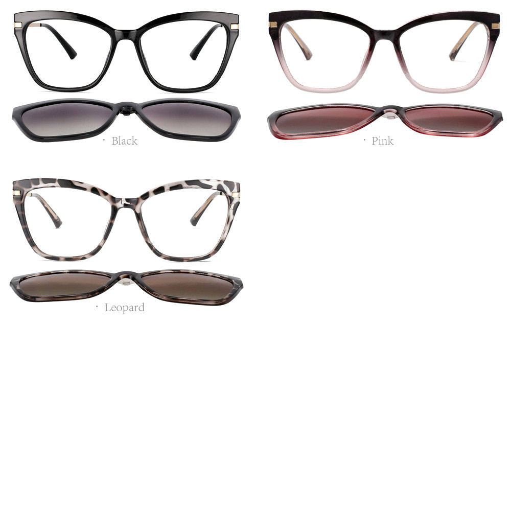 CCSpace Unisex Full Rim Square Cat Eye Tr 90 Titanium Frame Eyeglasses Clip On Sunglasses 53684 Clip On Sunglasses CCspace   