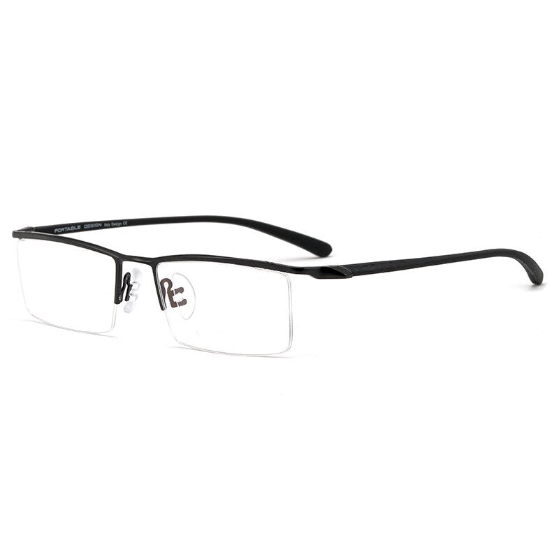KatKani Men's Semi Rim Titanium Alloy Frame Eyeglasses P8190 Semi Rim KatKani Eyeglasses Black  
