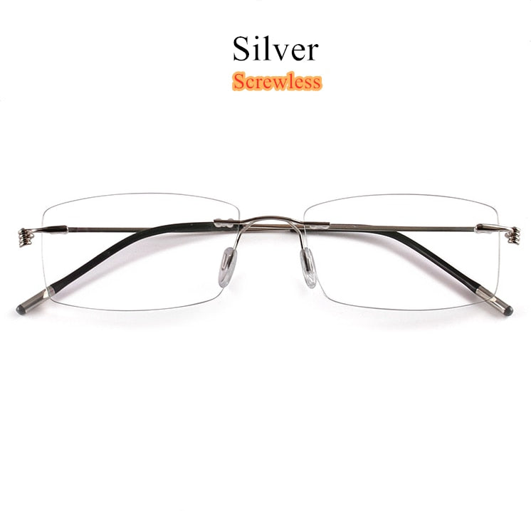Men's Eyeglasses Square Frame Titanium Alloy Rimless 5217 Rimless SunnyFunnyDay Silver Screwless  