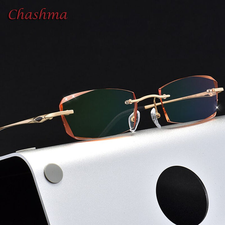 Chashma Ochki Men's Rimless Rectangle Titanium Eyeglasses Tinted Lenses 8193 Rimless Chashma Ochki   