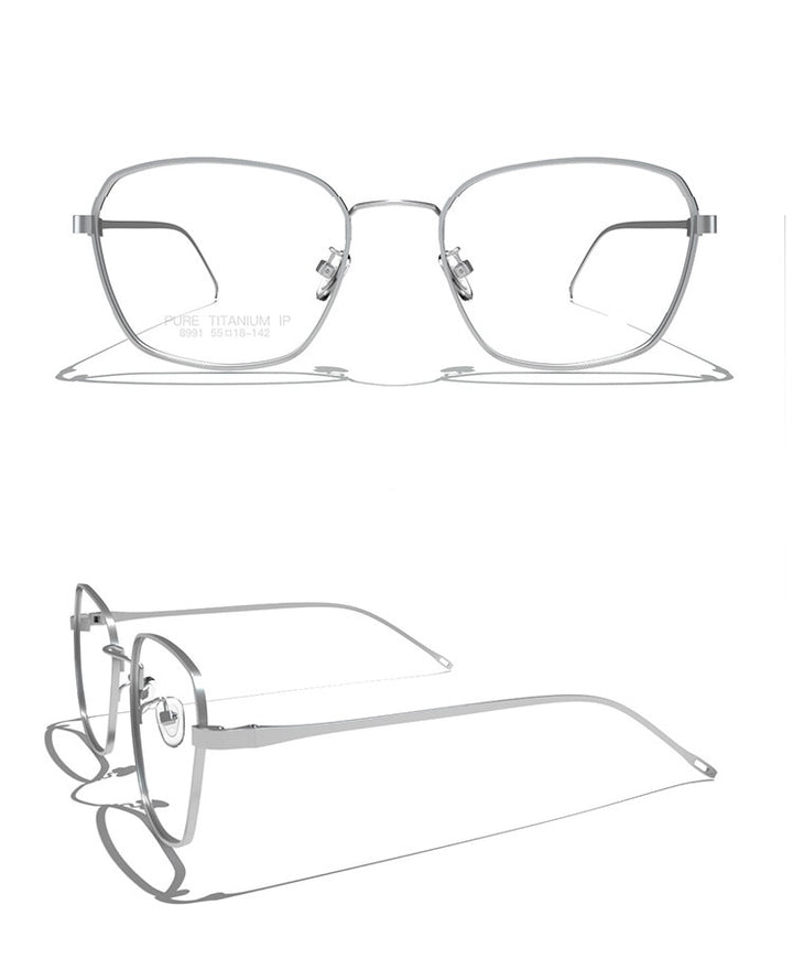Muzz Men's Full Rim Square Titanium Frame Eyeglasses 8991 Full Rim Muzz Silver  