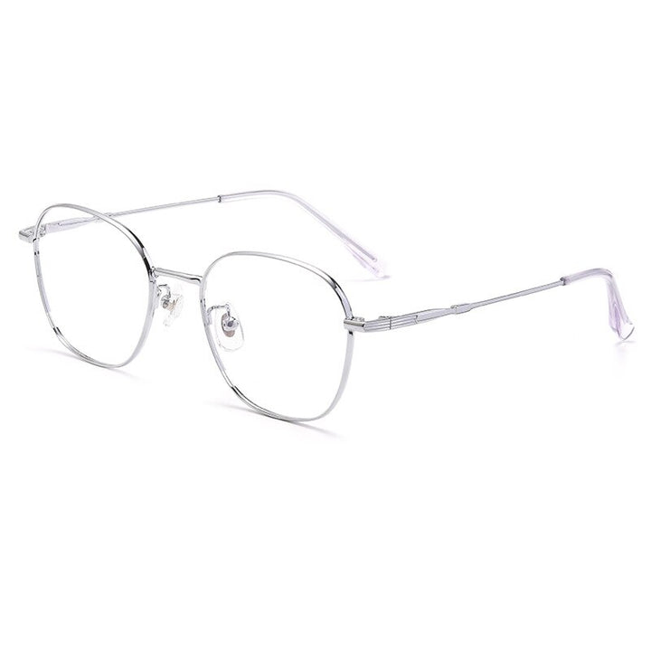 KatKani Unisex Full Rim Round β Titanium Alloy Square Frame Eyeglasses 0253308 Full Rim KatKani Eyeglasses Silver  