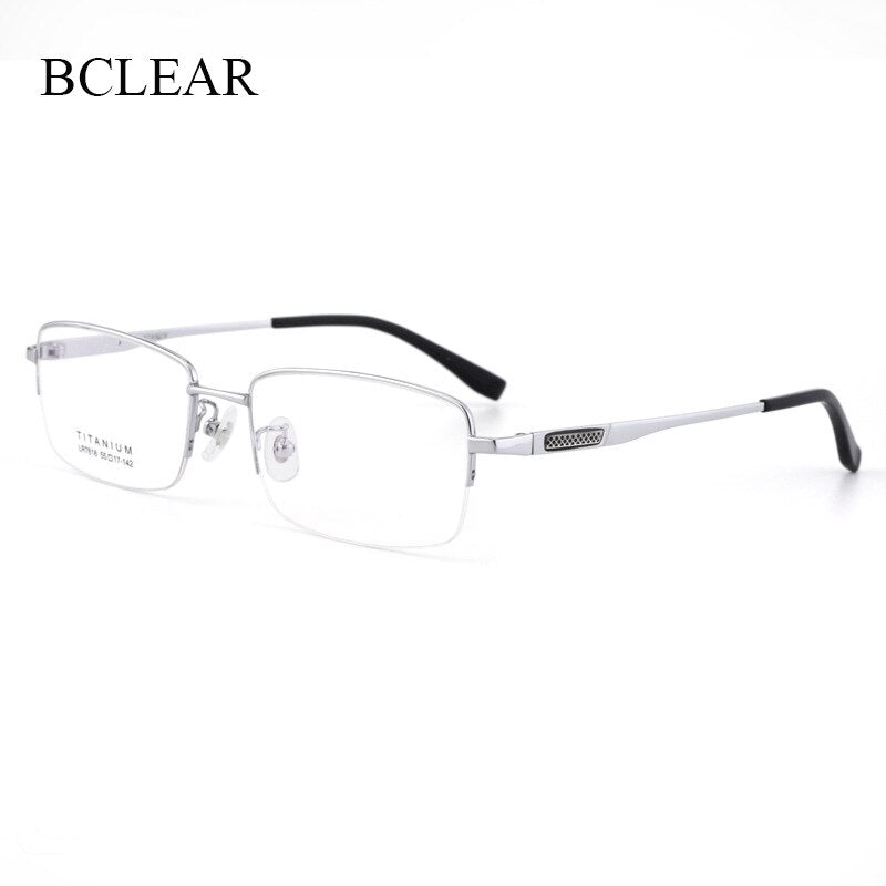 Men's  Half Rim Titanium Frame Eyeglasses Lr7818 Semi Rim Bclear Silver  
