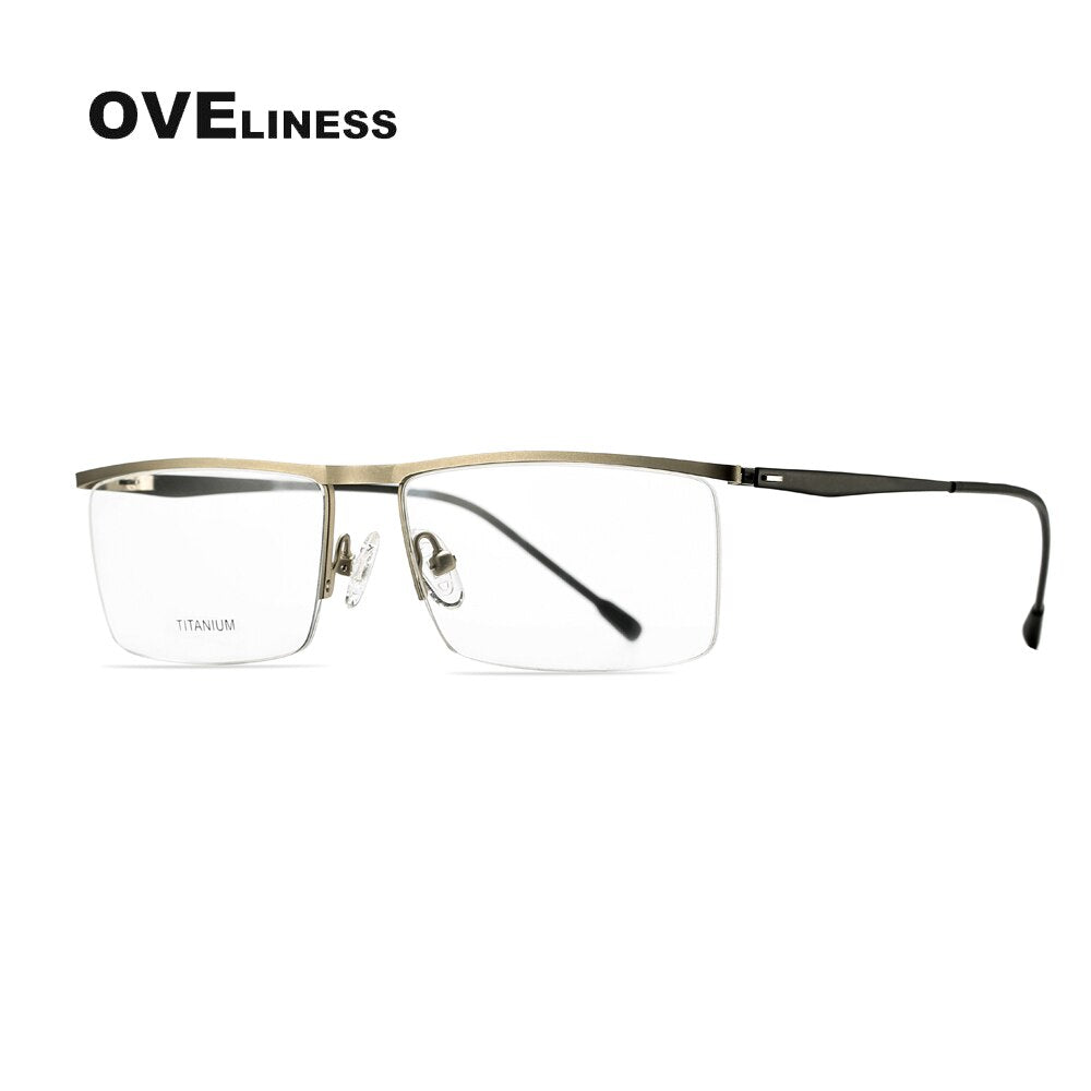 Oveliness Men's Semi Rim Square Titanium Alloy Eyeglasses Ol88p27 Semi Rim Oveliness silver  