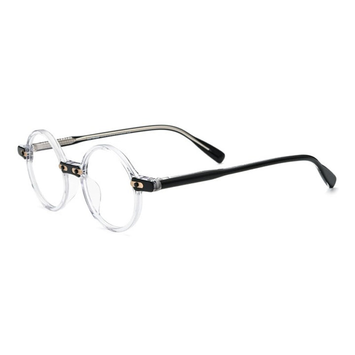 Gatenac Unisex Full Rim Round Acetate Frame Eyeglasses Gxyj673 Full Rim Gatenac Transparent Black  