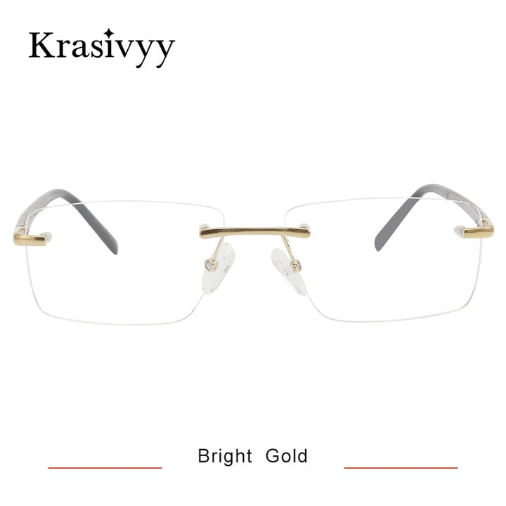 Krasivyy Unisex Rimless Square Titanium Wood Eyeglasses Kr16069 Rimless Krasivyy Bright Gold  