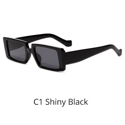 Ralferty Women's Sunglasses Small Rectangular W95060-1 Sunglasses Ralferty C1 Shiny Black China As picture