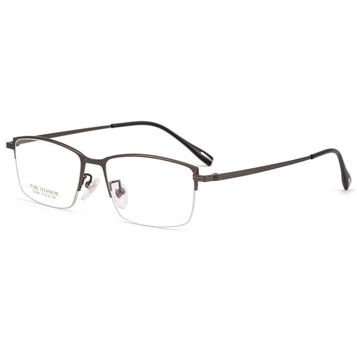 Yimaruili Men's Semi Rim Rectangular Titanium Frame Eyeglasses GT001 Semi Rim Yimaruili Eyeglasses Gun  