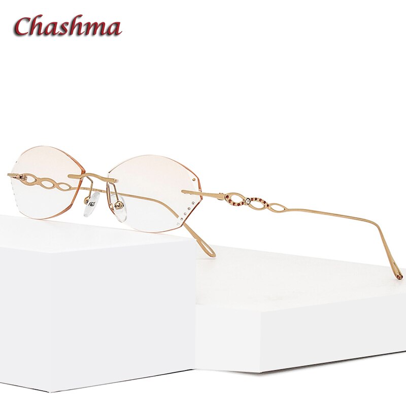 Chashma Ochki Women's Rimless Oval Rectangle Titanium Eyeglasses 2879 Tinted Lenses Rimless Chashma Ochki   