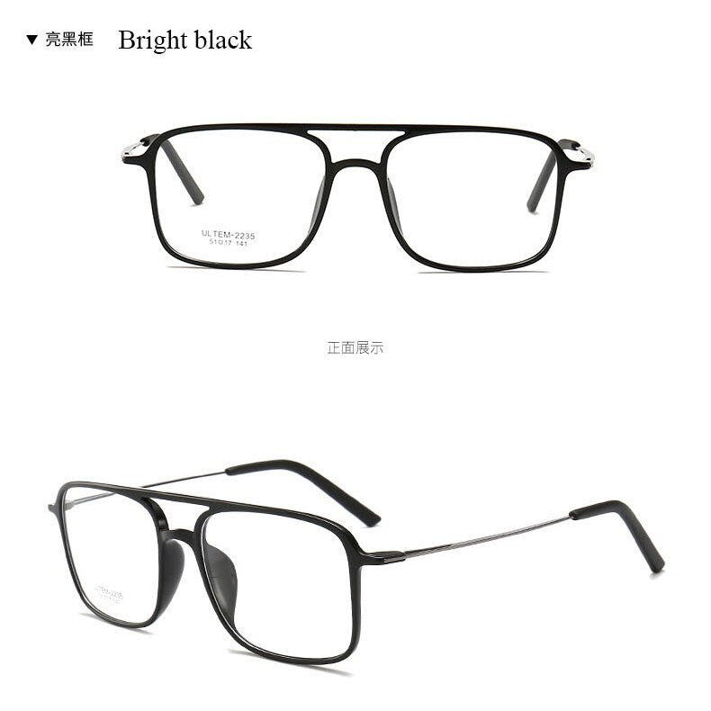 Unisex Square Double Bridge ULTEM Full Rim Frame Eyeglasses 2235 Full Rim Bclear Bright black  