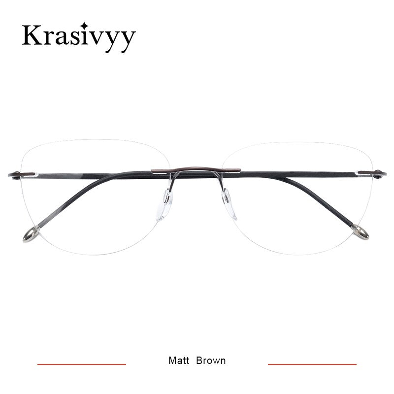 Krasivyy Women's Rimless Square Screwless Titanium Eyeglasses Kr16019 Rimless Krasivyy Matt Brown  