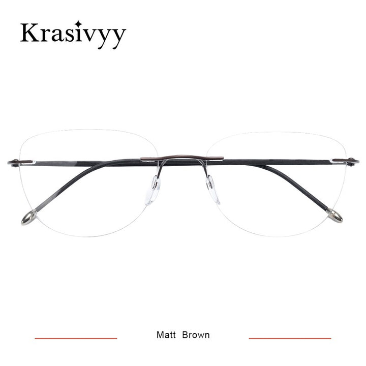 Krasivyy Women's Rimless Square Screwless Titanium Eyeglasses Kr16019 Rimless Krasivyy Matt Brown  