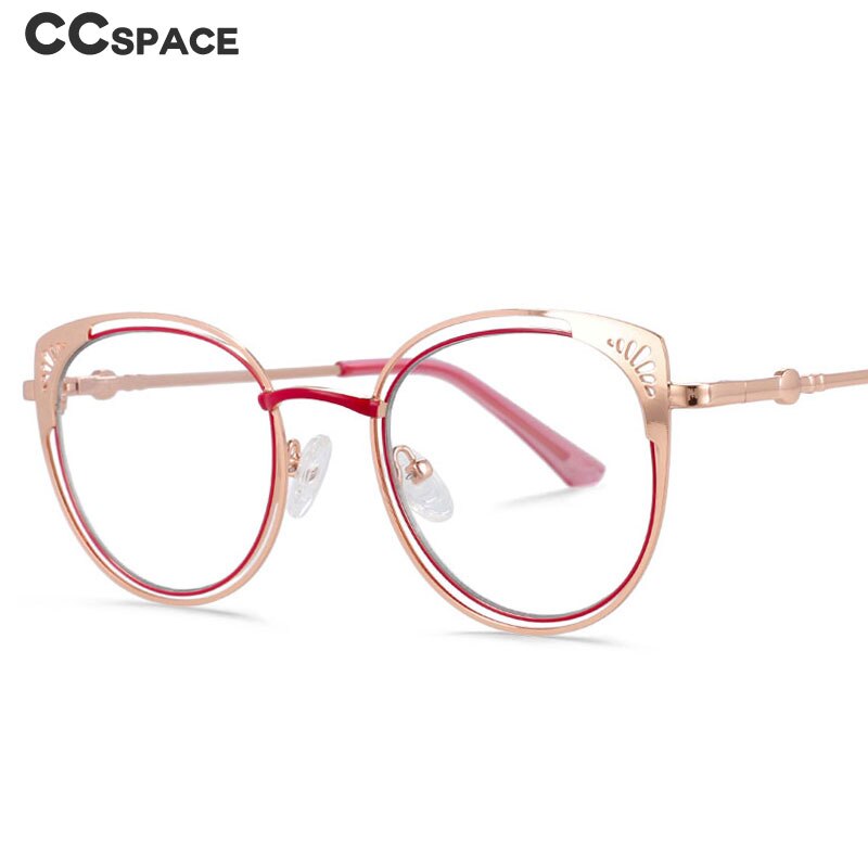 CCspace Women's Full Rim Round Cat Eye Alloy Frame Eyeglasses 54081 Full Rim CCspace   