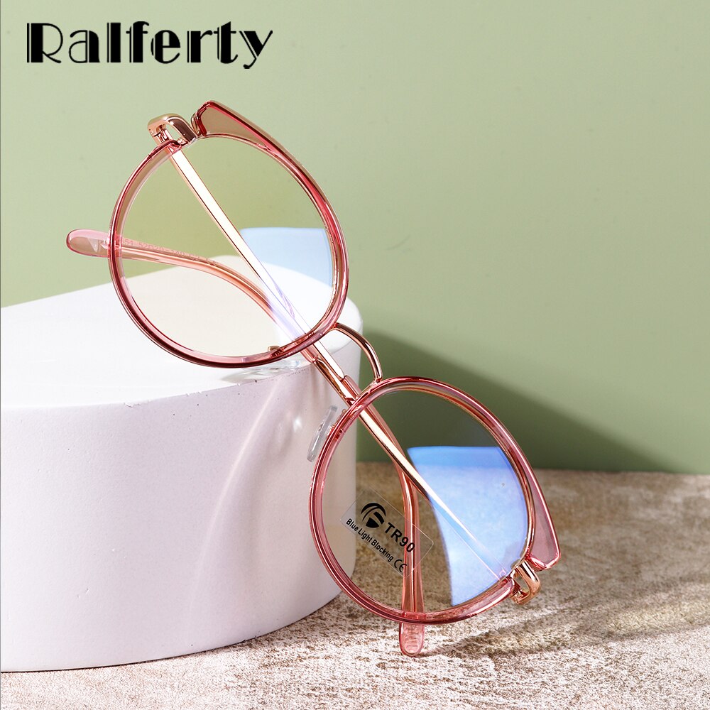 Ralferty Anti Blue Glasses Computer Pink Eyeglasses Frame Women Round Glasses Frame Anti Blue Ralferty   