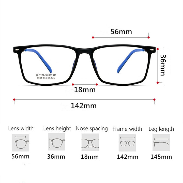 Yimaruili Men's Full Rim TR 90 Resin β Titanium Frame Eyeglasses 8881 Full Rim Yimaruili Eyeglasses   