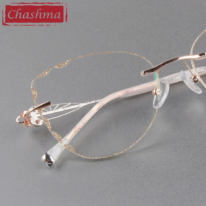 Women's Eyeglasses Butterfly Titanium Diamond Trimmed Rimless 88051 Rimless Chashma   