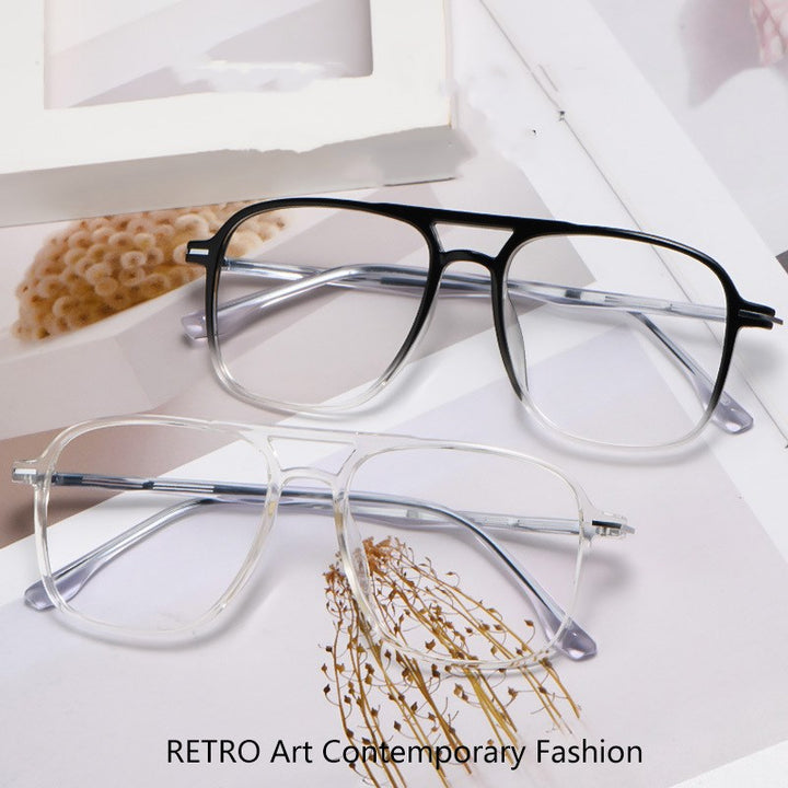 Unisex Eyeglasses Transparent Double Beam Retro Flat 6536 Frame Gmei Optical   