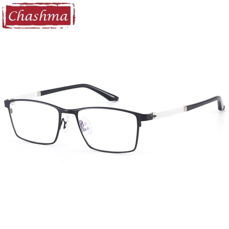 Chashma Ottica Men's Full Rim Large Square Titanium Alloy Eyeglasses 9493 Full Rim Chashma Ottica Black White  