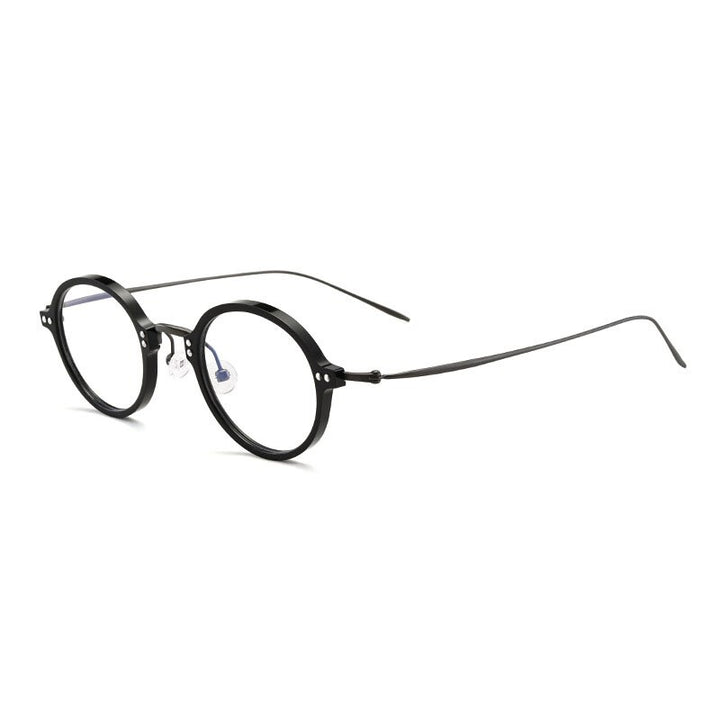 Aissurvey Small Round Titanium Full Rim Frame Eyeglasses Unisex Full Rim Aissuarvey Eyeglasses Black gray  