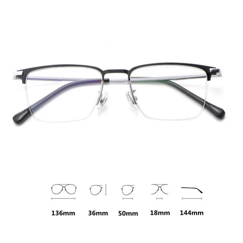 KatKani Men's Semi Rim Square Alloy Frame Eyeglasses T062505 Semi Rim KatKani Eyeglasses   